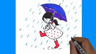 Little Girl in The Rain Drawing #trending #viral | Easy Drawings | Magic Drawings #umbrella #girl