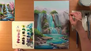 Как нарисовать водопад. Рисуем водопад. Акрил
