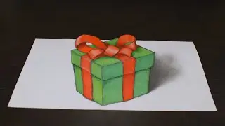Как нарисовать  простой 3Д рисунок Подарок 🎁🎄
