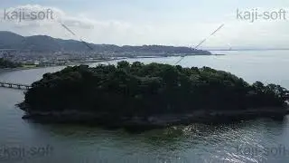 ドローン空撮映像・愛知県・三河湾・竹島・西側・左旋回・逆光
