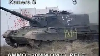 Leopard 2 Tank Firing - 120mm DM 33 rounds at Leopard 1 Tank Video 1