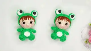 💚 They are SO CUTE! BEAUTIFUL and SIMPLE!🐸How to crochet a baby doll in a Frog costume.