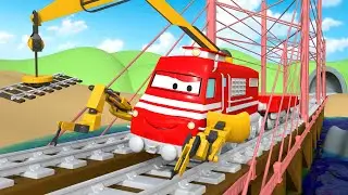 Troy der Zug -  Troy the Construction Train Repairs the Bridge ! - Cartoons für Kinder 🚓 🚒
