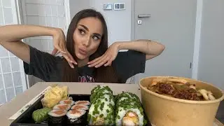 Мукбанг/ не принимают в коллективе на работе/ СУШИ 🍱 Удон с морепродуктами😻