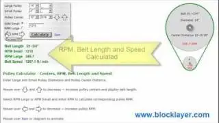 Pulley Belt Length, Speed  and RPM Calculator