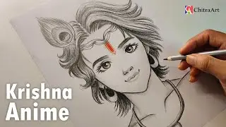 Anime Drawing of Lord Cute Krishna Step By Step with Pencil Shading | Krishna Janmashtami 2024