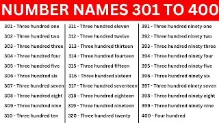 301 to 400 number names | number in words 301 to 400 with spelling in english | 301 to 400