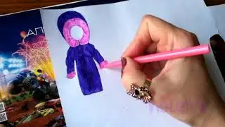 53 Рисуем фиолетовый пуховик с розовым мехом.