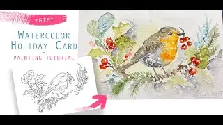 Watercolor holiday card / Christmas Painting Tutorial