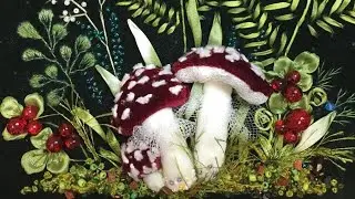 Embroidery craft tutorial Mushroom Грибы из бархата и ткани своими руками украшение на ёлку мухомор