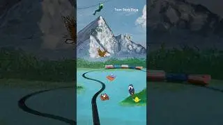 Chicken on the boat near the mountain and train is approaching fast