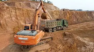 Many Wheel Loader Loading Soil On Trucks on Construction Site - JCB | Excavator Loading Dump Truck