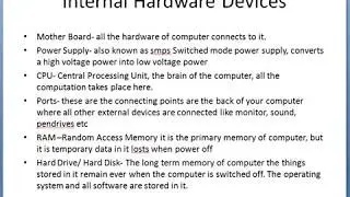 Internal and external hardware devices of Computer