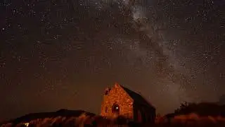 Church of Shepherd with Night Sky, Milky Way Time Lapse - milky way time lapse 4k HD video