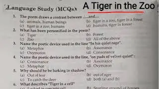 A Tiger in the Zoo Mcq Class 10th | Mcq of A Tiger in the Zoo | A Tiger in the Zoo Mcq in hindi |