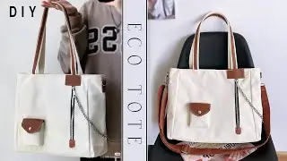 DIY Tote ECO BAG sewing at home from cloth making | Canvas Shopper Bag