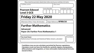 Further Pure 1 2020 Pearson Edexcel Further Maths A level