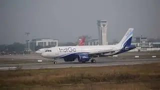 Indigo Airline Airbus A320N Close up Landing At Udaipur Airport.