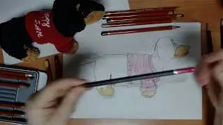 Рисую таксу (мягкую игрушку) цветными карандашами derwent на листе формата а-4