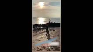 Yoga girl slips when doing handstand