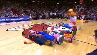Burnie the Miami Heat mascot front flip