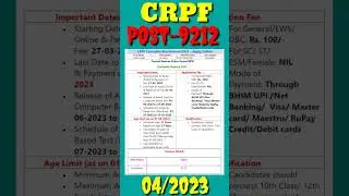 CRPF Constable Recruitment 2023 – Apply Online for 9212 Posts