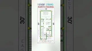 13'X30' NORTH FACING (1BHK) HOUSE 🏠 PLAN 