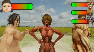 Attack On Titan VS Squid Game with Healthbars - ALL Fight with Healthbars
