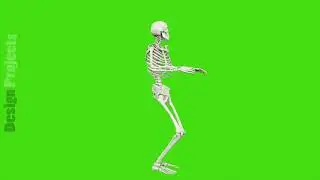 Skeleton dancing. Seamless loop animation on green screen.