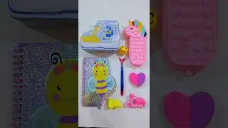 elegant stationery items- unicorn pencil case, piggy bank, pencil sharpener, notebook, #stationery
