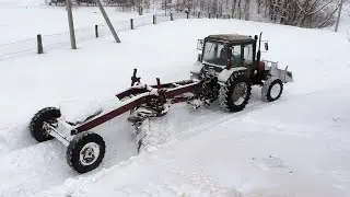 Расчистка снега грейдером. Чуть не скатились в овраг.