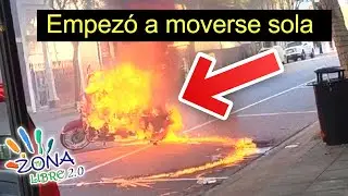 Peligro en las calles: Una motocicleta ardiendo gira sin control