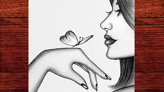 Elinde Kelebek ve Duygusal Kız Çizimi - Kolay Bir Kız Nasıl Çizilir - Çizim Mektebi Girl Drawing