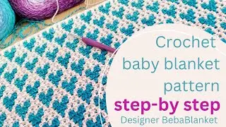 Cute #mosaiccrochet baby blanket pattern step-by-step @BebaBlanket