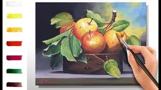 Apples in the Basket. How to paint fruits 🎨ACRYLIC tutorial DEMO