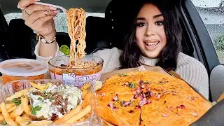 EATING BIRRIA PIZZA, LOADED SUPREME FRIES, BIRRIA RAMEN MUKBANG!! *rain sounds* mexican food