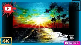 seascape painting / Beach painting for beginners / mini canvas painting techniques easy step by step