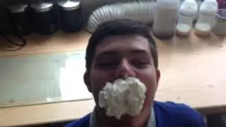 Cream in his face