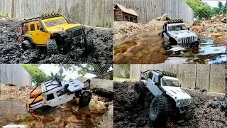 Scx24’s MUD & RIVER run on the backyard crawler course / Got a BIGGER pump for river too! #muding