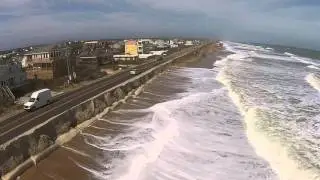Aerial drone view of OBX Joaquin erosion in Kitty Hawk near Black Pelican