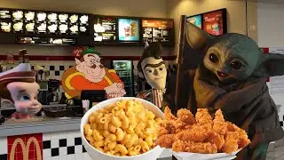 Baby Yoda orders Macaroni with the Chicken Strips