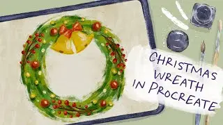 Christmas Wreath Illustration in Procreate - Simple Watercolor Art on IPad