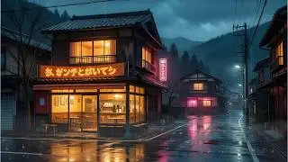 Rainy Night at a Cozy Japanese Cafe ☕ | Relaxing City Rain Ambience