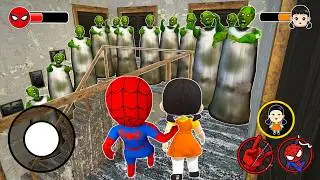 Playing as SpiderMan Squid Game Doll Baby VS Grandpa Zombie in Granny House - Funny Horror Animation