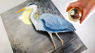 STUNNING Golden Moon Heron 🌕 [Easy 3D Paste Technique] | AB Creative Tutorial