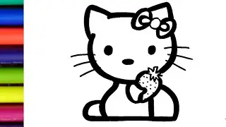 HELLO, KITTY HOLDING STROBERRY DRAWING painting and colouring for kids| Toddler | #hellokitty