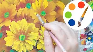 Painting without white paint, Painting yellow flowers with a flat brush