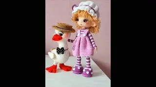 Фиалочка и гусь.  Высота куклы 20 см. Тело на проволочном каркасе. Голова поворотная. В наличии.