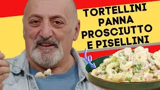 Tortellini with cream, ham and peas
