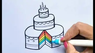 How to draw a Cake / Rainbow cake drawing easy